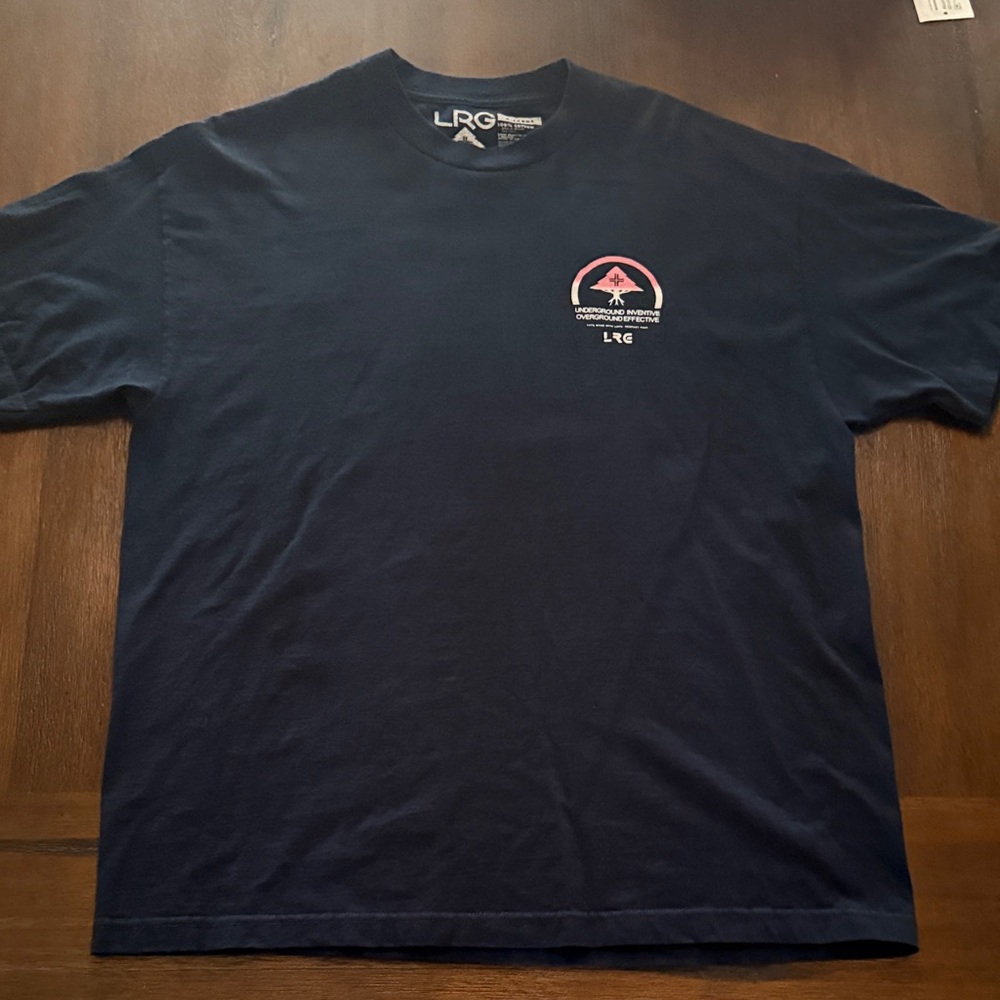 LRG Navy Short Sleeve Tee with Chest Graphic